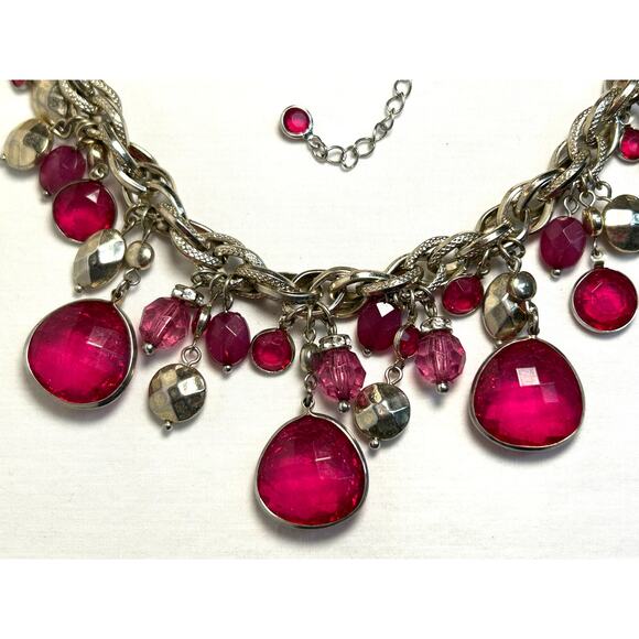 WHBM Faceted Dark Pink Gold Tone Bead Double Link Chain Necklace 18-19” - Picture 8 of 10